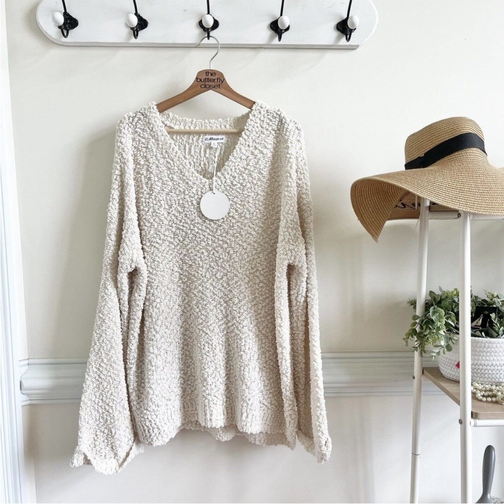 macaron oversized popcorn sweater nwt cream boho chic